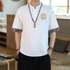Camiseta de manga corta de lino fino de verano para hombre, estilo chino, con bordado de grulla, de algodón y lino, estilo antiguo, holgada y a la moda.