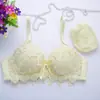 Conjunto de Sujetador con Aros Bordado para Niña Pecho Pequeño Push-Up Sexy Espalda Hermosa con Moño Lencería para Mujer