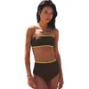 Bikini Sexy 2026 Nuevo Bikini Estilo Europeo y Americano con Colores Contrastantes, Traje de Baño Sexy de Dos Piezas sin Tirantes de Cintura Alta para Mujer