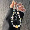 Exquisita correa para teléfono en forma de calabaza con degradado, cristales brillantes y borlas, cordón corto para teléfono, accesorio llavero para bolso