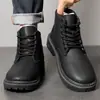 Sapatos masculinos forrados para o inverno, botas Martin retrô estilo britânico, botas de trabalho masculinas antiderrapantes de sola grossa, sapatos de trabalho de cano alto