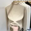 Camiseta básica de punto de cuello alto medio para mujer, prenda interior de otoño e invierno, suéter base blanco para mujer, nuevo top de primavera y otoño