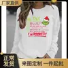 Nova roupa masculina de Natal verde monstro de pelo plano estampa de carta suéter solto top Grinch