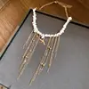 Collar Largo con Borla de Cadena de Estrella de Mar con Cuentas de Piedra, Cadena Clavicular de Lujo Ligero de Gama Alta, Accesorio Versátil para Vacaciones en la Playa al por Mayor