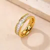 Nuevo Anillo Rectangular de Acero Inoxidable con Bordes Redondeados, Circonita, Acero de Titanio Incrustado con Diamante, Anillo de Pareja, Joyería, Suministro Directo