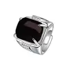 Dominante anillo cuadrado para hombre de calcedonia verde emperador, anillo de ágata verde, ajustable, retro, anillo de jade verde