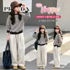 Conjunto de outono para meninas, conjunto de estilo casual, roupas infantis para meninas pequenas, moletom listrado e calça pantalona, conjunto completo estilo coreano