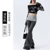 Pantalones de estilo americano de cintura alta, corte ajustado, ligeramente acampanados para mujer, con diseño de caída y movimiento, de longitud larga y efecto adelgazante, adecuados para deportes y yoga, con piernas anchas