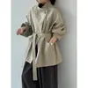 Casaco Trench Coat de Gola Alta Jiangzuo, Silhueta de Alta Costura, Botão Único para Mulheres, Outono 2026, Estilo Coreano, Comprimento Médio, Versátil, 1960