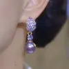 Moda Coreana Exquisitos Brincos de Pérola Folha de Diamante Roxa Agulha de Prata S925 Design de Nicho Brincos de Alta Qualidade Atacado