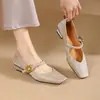 Nueva Serie Estilo Chino~Modelo Nuevo 2024 Piel de Vaca de Seda Boca Baja Suela Suave Tacón Grueso de 4 cm Punta Cuadrada Zapatos de Salón para Mujer en Tallas Grandes