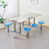 Mesa y Sillas de Comedor para Personal de Fábrica Escolar y Comedores de Supermercado Juego Integrado de Mesa y Sillas de Acero Inoxidable para 4, 6, 8 Personas