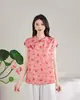 Nova camisa pulôver de verão estilo artístico vintage, modelagem solta, com carcela diagonal e fechamento por botões, versátil e emagrecedora, top casual atacado