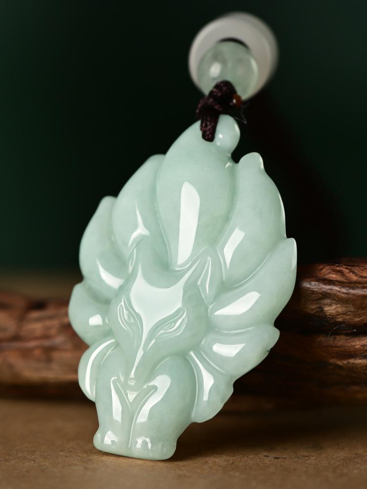 智贝主图_0天然缅甸翡翠A货狐狸吊坠九尾狐旺财运男女项链玉