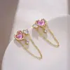 Diseño Único Corazón Rosa Dopamina Clip para Oreja Alta Calidad Chica Amor Sin Agujeros en las Orejas Pendientes Súper Hada con Borlas