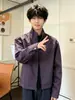 Chaqueta bomber morada de retazos deconstruida con cuello alto para hombre otoño boxy corta ancha hombro normal chaqueta de béisbol chaqueta corta americana