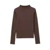 Exportación Transfronteriza Ropa de Mujer 2025 Otoño Estilo Europeo y Americano Cuello Alto Pequeño Manga Larga Color Sólido Ajustada Camiseta Tops para Mujer M561456