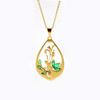 Colgante en forma de gota con patrón de flor hueca Acero inoxidable para mujer Estilo simple Zircón Cadena para clavícula Colgante