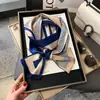 Lenço Longo de Seda Artificial Primavera e Outono Novo Lenço de Moda leve luxo temperamento versátil lenço pequeno estilo casual lenço quadrado pequeno