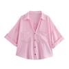 Roupas Femininas Novas Primavera e Verão 2025 Estilo Europeu e Americano Moda Casual Versátil Gola Lapela Listrada Manga Larga Camisa Feminina de Algodão e Linho