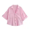 Transfronteiriço Transfronteiriço 2025 Primavera e Verão Nova Roupa Feminina Estilo Europeu e Americano Moda Casual Versátil Gola Lapela Camisa Listrada de Manga Larga para Mulheres