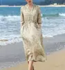 Vestido de Verão Ramie Estilo Artístico Vintage com Decote V, Cintura Ajustável por Cordão, Estampa Floral para Mulheres, Vestido Longo Floral de Cintura Alta com Barra Larga