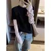 Camiseta larga de mujer con diseño color block, estilo coreano, de ante cepillado, dos piezas, top versátil y favorecedor, adecuada como capa base o prenda exterior en otoño