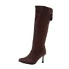 Botas Femininas Versáteis Moda Bico Fino Salto Agulha Skinny Novo Estilo Para Pessoas Baixas Salto Alto Camurça Moda Outono Botas Longas Femininas 2026 Tecido