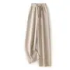 Pantalones de pierna ancha 100% lana pura para mujer para otoño e invierno, pantalones rectos de punto de cintura alta con costura central, de largo hasta el suelo, extralargos y con caída