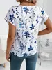 Nuevo Estilo Europeo y Americano Transfronterizo Amazon Aliexpress Sitio Independiente Cuello en V Estampado Holgado Moda Top de Manga Corta