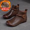 Botines cortos de invierno Shanghai Jie shu para mujer, cálidos con forro polar y cepillado, retro, con cremallera lateral, planos, combinables con todo, zapatos de moda para mujer