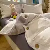 Juego de cuatro piezas estilo MUJI 100% algodón funda nórdica sábana funda de almohada faldón de cama juego de tres piezas para dormitorio de estudiante nuevo 4