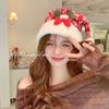 Chapéu de letra com pompom de pelo vermelho para mulheres outono e inverno Novo chapéu de lã espessado quente fofo chapéu para o frio moderno presente de Natal