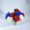 Crisantemo artificial de cuatro cabezas transfronterizo en rojo, blanco y azul para decoración del hogar y de bodas, flores artificiales y flores secas al por mayor