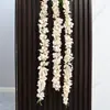 Rama de Hortensia de Tallo Largo con 4 Puntas Planta de Cadena Larga Glicinia Tela de Seda Flor Artificial Colgante de Pared Techo Boda Decoración de Viaje Venta al por Mayor