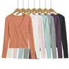 745-26 Otoño Estilo Coreano INS Lana Cuello en V Profundo Escotado Adelgazante Manga Larga Liso Básico Suéter Camiseta Capa Base