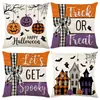 Conjunto de Capas de Almofada Decorativas de Linho para Casa de Halloween com Combo de Capa de Almofada de Sofá de Cabeça de Abóbora Engraçada