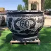 Portão de Pátio Haida Vaso Grande Escultura em Pedra Aquário Tanque de Água de Pedra Azul ao Ar Livre Tanque Redondo de Peixe Lótus de Pedra Antigo