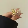 Anel de Flor de Metal com Textura de Bola de Flor Design de Nicho Ins High-End Banhado a Ouro Real Girassol Anel Aberto