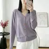Cárdigan de punto imitation de alta gama estilo francés para mujer, suéter fino de cuello en V, chaqueta petite, top transpirable protector solar