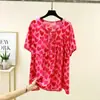 Camisa de Verano 2026 Delgada Holgada Floral con Cuello de Corbata Manga Corta Talla Grande Top Camiseta de Manga Corta de Algodón Artificial