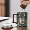 Venta al por mayor del fabricante Juego de tres tazas de té con separación de té y agua para uso en oficina y hogar, con mango de madera, taza de té de vidrio de borosilicato alto