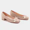 Zapatos de Ballet de Cuero Suave con Punta Cuadrada y Lazo, Boca Baja, Tacón Grueso, Tacones Altos, Estilo Hada, Zapatos de Tacón Medio Franceses para Viajar