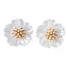 Pendientes de Botón de Perla con Flor Blanca para Mujer Aguja de Plata de Ley S925 Pendiente Francés de Lujo Ligero Nueva Moda Pendientes para el Trabajo