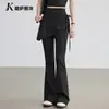 Calça de yoga falsa de duas peças para mulheres, cintura alta, controle de barriga, cordão, leggings de fitness, treino de Pilates, esportes, calça levemente flare, adequada para primavera e outono