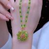 Collar con Colgante Flor de la Suerte para Mujer Jade Hetiano Imitación Verde Manzana Ojo de Gato Incrustado Diseño de Sentido Avanzado Regalo para Novias