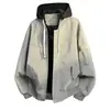 Nueva Chaqueta para Hombre 2026 Nueva Primavera Marca Americana de Moda Holgada Falsa de Dos Piezas con Capucha Desmontable Chaqueta de Cuero