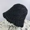 Sombrero de Paja para Mujer Verano Protección Solar Playa Costa Sombrero de Sol Calado Transpirable Tejido Cubo Sombrero de Pescador Versátil