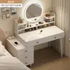 Tocador tipo crema para dormitorio, mueble de cajones pequeño minimalista moderno con almacenamiento, diseño integrado de alta gama, nuevo tocador de maquillaje con espejo