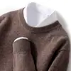 Suéter de lana gruesa para hombre, cuello redondo, manga larga, informal, de negocios, sencillo, holgado, combinable, de punto, para uso exterior, camisa base
